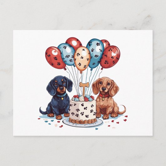 Carte Postale Chiens teckel d'anniversaire (Devant)