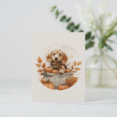 Carte Postale Chiens teckel d'automne Citrouille (Debout devant)