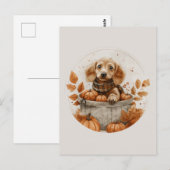 Carte Postale Chiens teckel d'automne Citrouille (Devant / Derrière)