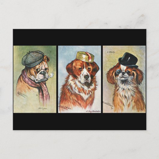 Carte Postale Chiens, triptyque de dessin animé (Devant)