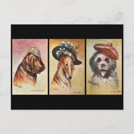 Carte Postale Chiens, triptyque de dessin animé (Devant)