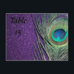 Carte Postale Chiffres du Mariage Peacock violet et noir<br><div class="desc">Utilisez ces numéros de table paon pour votre réception de mariage. Ces élégantes cartes de photo en plumes de paon feront de vos tables un décor époustouflant. L'arrière - plan violet glittery rend la plume de paon extraordinaire.</div>