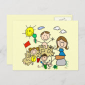 Carte Postale Chiffres Famille Plage Amusants (Devant / Derrière)