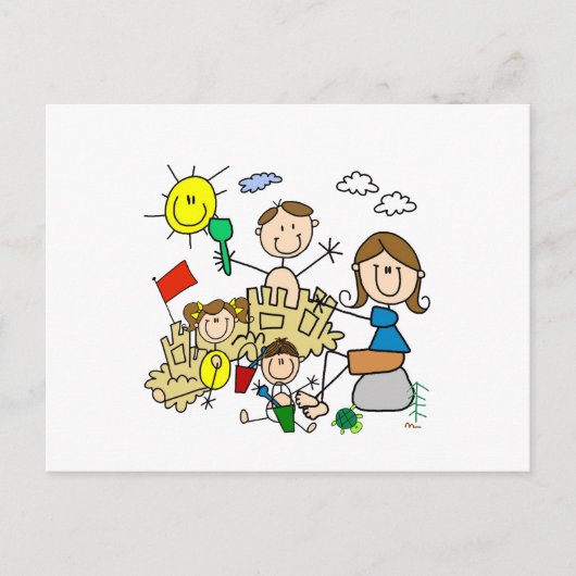 Carte Postale Chiffres Famille Plage Amusants (Devant)