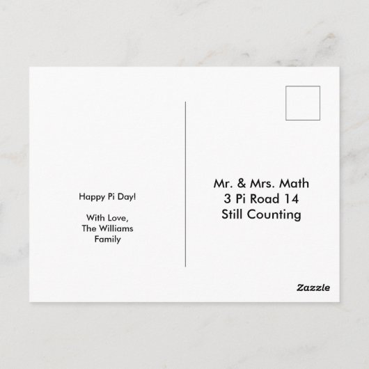 Carte Postale Chiffres mathématiques 3.14 Drôle Joyeux Jour Pi (Dos)