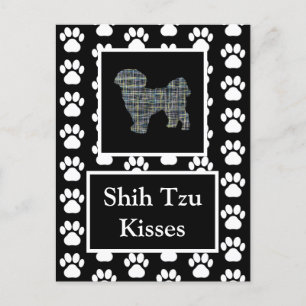 Carte Postale Chih Tzu Chien Baisers Silhouette Jaune et Grille 