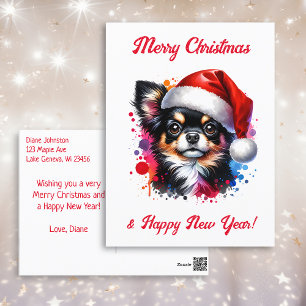 Carte Postale Chihuahua Chien à Santa Hat Noël