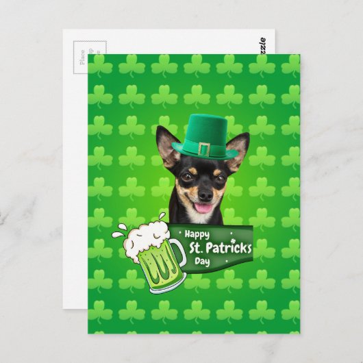 Carte Postale Chihuahua Chien Chiot Chiot St. Patrick's Day Clov (Devant / Derrière)