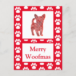 Carte Postale Chihuahua Chien Silhouette Rouge Joyeux Noël