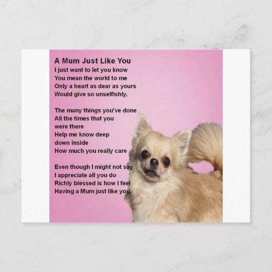 Carte Postale Chihuahua Design - Mum Poem (Devant)