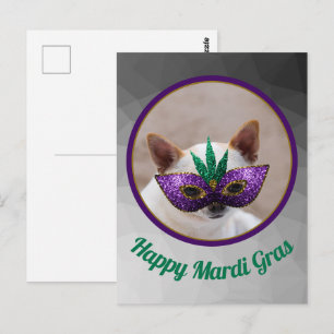 Carte Postale Chihuahua mignon Happy Mardi Gras masque étincelan