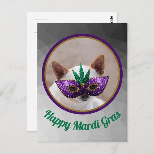 Carte Postale Chihuahua mignon Happy Mardi Gras masque étincelan (Devant / Derrière)
