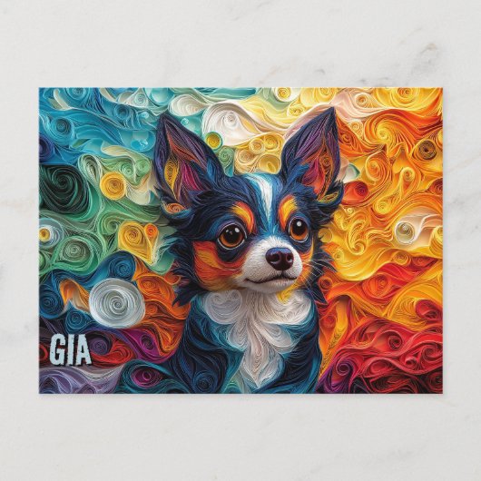 Carte Postale Chihuahua Papier Quitter Art Chien Portrait (Devant)