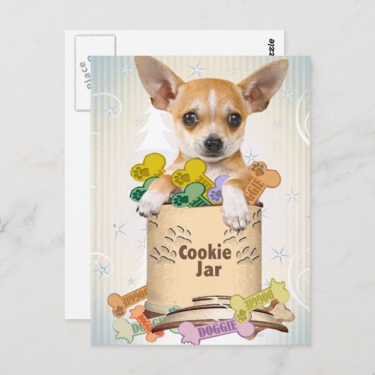 Carte Postale Chihuahua Posé avec Cookie Jar (Devant / Derrière)