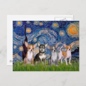 Carte Postale Chihuahuas (quatre) - Nuit étoilée (Devant / Derrière)