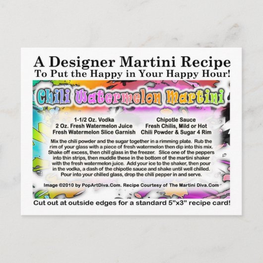 Carte postale Chili Watermelon Martini Recette (Devant)