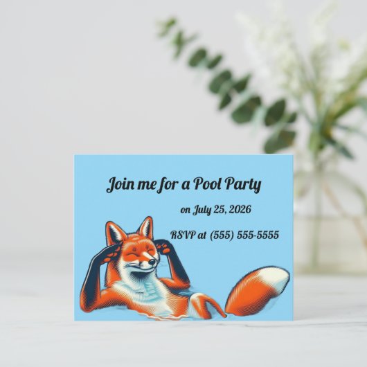 Carte Postale Chill Red Fox in a Pool Party RSVP (Debout devant)