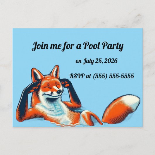 Carte Postale Chill Red Fox in a Pool Party RSVP (Devant)