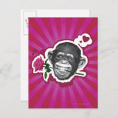 Carte Postale Chimpanzé avec un Rose dans sa bouche (Devant / Derrière)