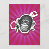 Carte Postale Chimpanzé avec un Rose dans sa bouche (Devant)