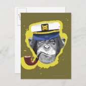 Carte Postale Chimpanzé Fumer Pipe (Devant / Derrière)