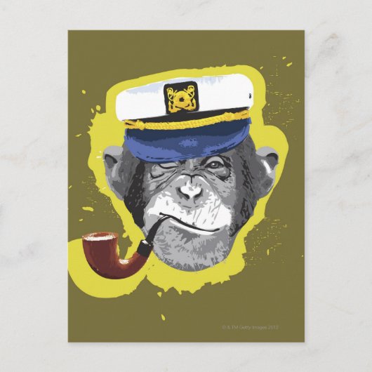 Carte Postale Chimpanzé Fumer Pipe (Devant)