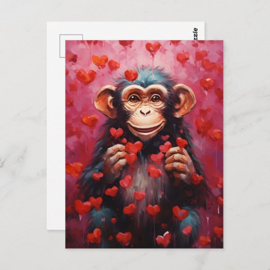 Carte Postale Chimpanzé Valentines (Devant / Derrière)