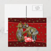 Carte Postale Chimpanzés s'embrassant Cœurs flottants (Devant / Derrière)