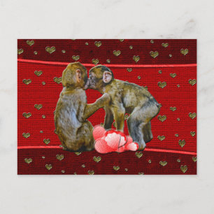 Carte Postale Chimpanzés s'embrassant Cœurs flottants