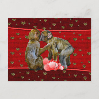 Carte Postale Chimpanzés s'embrassant Cœurs flottants