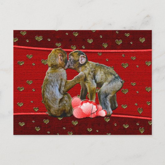 Carte Postale Chimpanzés s'embrassant Cœurs flottants (Devant)