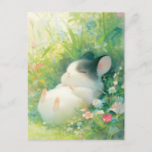 Carte Postale Chinchilla endormi dans une prairie ensoleillée re