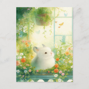 Carte Postale Chinchilla se penchant du jardin de fleurs du balc