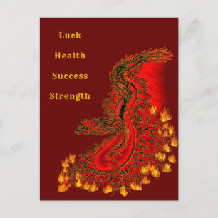 Carte Postale Chine Dragon rouge et or design