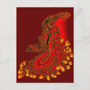 Carte Postale Chine Dragon rouge et or design