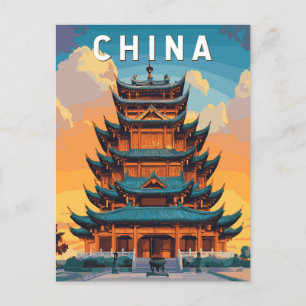 Carte Postale Chine Illustration Voyage Art Vintage