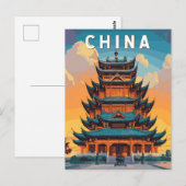 Carte Postale Chine Illustration Voyage Art Vintage (Devant / Derrière)