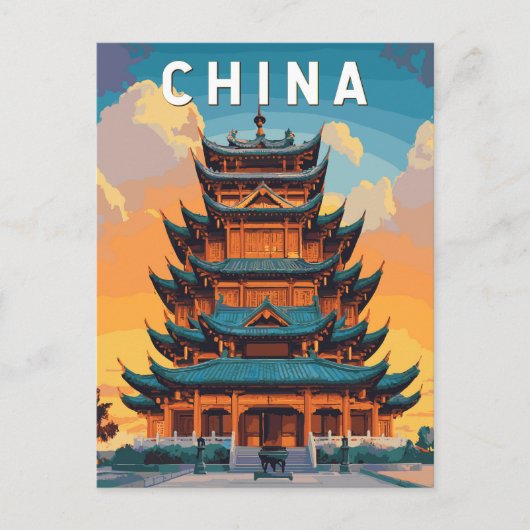 Carte Postale Chine Illustration Voyage Art Vintage (Devant)