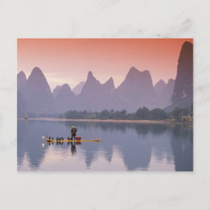 Carte Postale Chine, rivière Li. Pêcheur au cormoran solitaire.