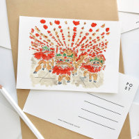 Carte postale chinoise Lion Dance Watercolor