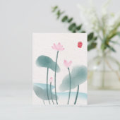 Carte Postale Chinoiserie Chinoise Lave-encre peinture Lotus Flo (Debout devant)