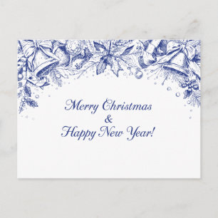Carte Postale Chinoiserie élégante de Noël bleu floral