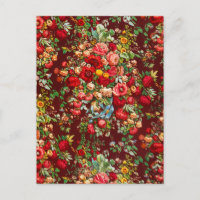Chintz motif rouge rose fleurs jaunes vintage