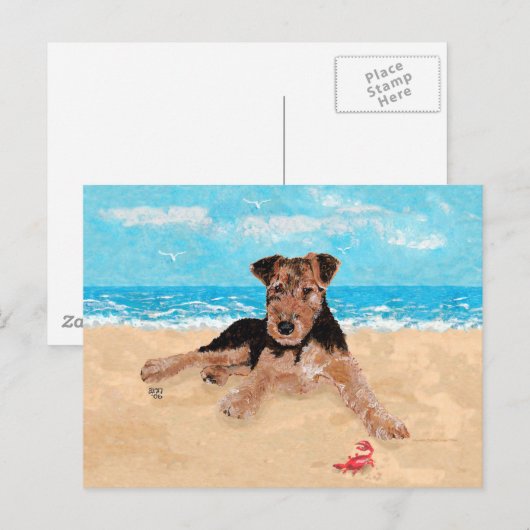Carte Postale Chiot à la plage (Devant / Derrière)