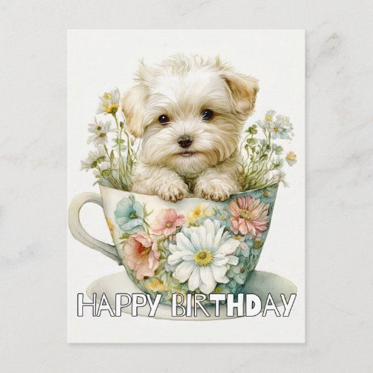 Carte Postale Chiot Adorable Dans Une Tasse à Thé (Devant)