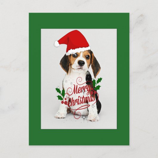 Carte Postale Chiot beagle à Santa Hat - Joyeux Noël (Devant)