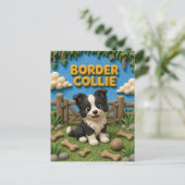 Carte Postale Chiot Border Collie Mignon, Bébé Chien (Debout devant)