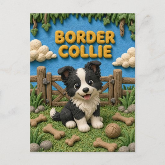 Carte Postale Chiot Border Collie Mignon, Bébé Chien (Devant)