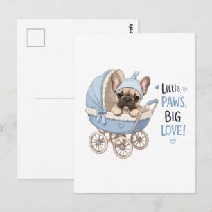 Carte Postale Chiot Bouledogue Français Mignon Landau Rétro