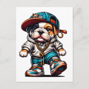 Carte Postale 🐶 Chiot Bouledogue Mignon Vêtements de Rue Amoure